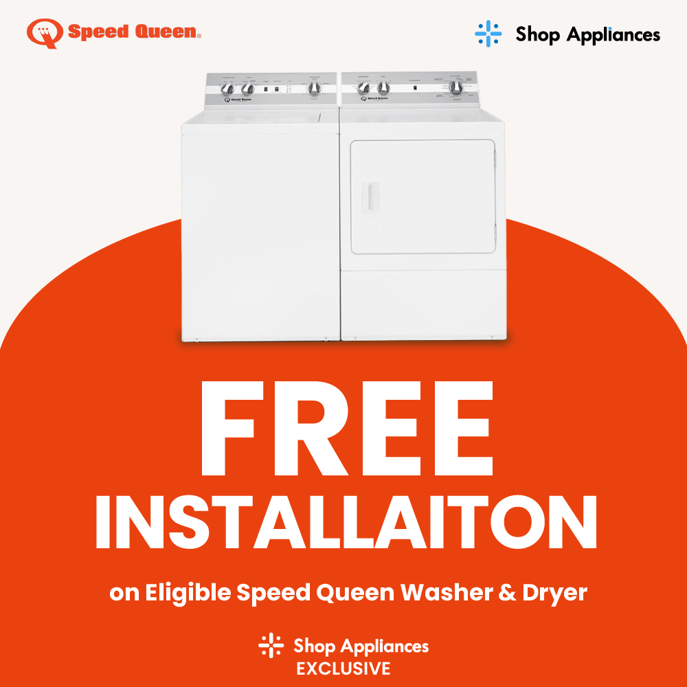 Speed Queen free installation promotion for white laundry appliances